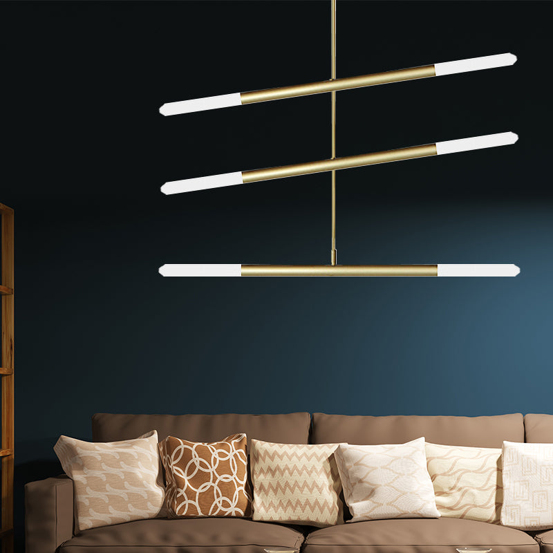 Black/White/Gold Tube Chandelier Modern LED 2/4/6-Light Acrylic Ceiling Pendant in Warm/White Light 6 Gold Clearhalo 'Ceiling Lights' 'Chandeliers' 'Modern Chandeliers' 'Modern' Lighting' 234985