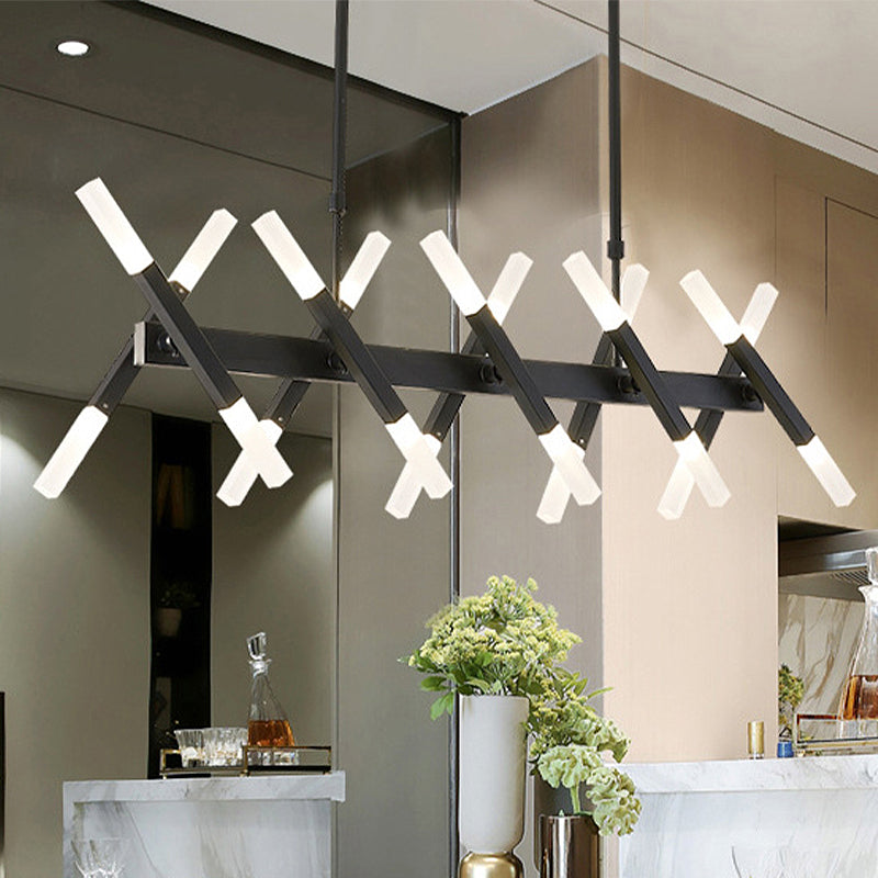 Acrylic Tube Island Pendant Modern 16/20 Lights Black/White/Gold Ceiling Pendant Light for Dining Room 20 Black Clearhalo 'Ceiling Lights' 'Island Lights' Lighting' 234990