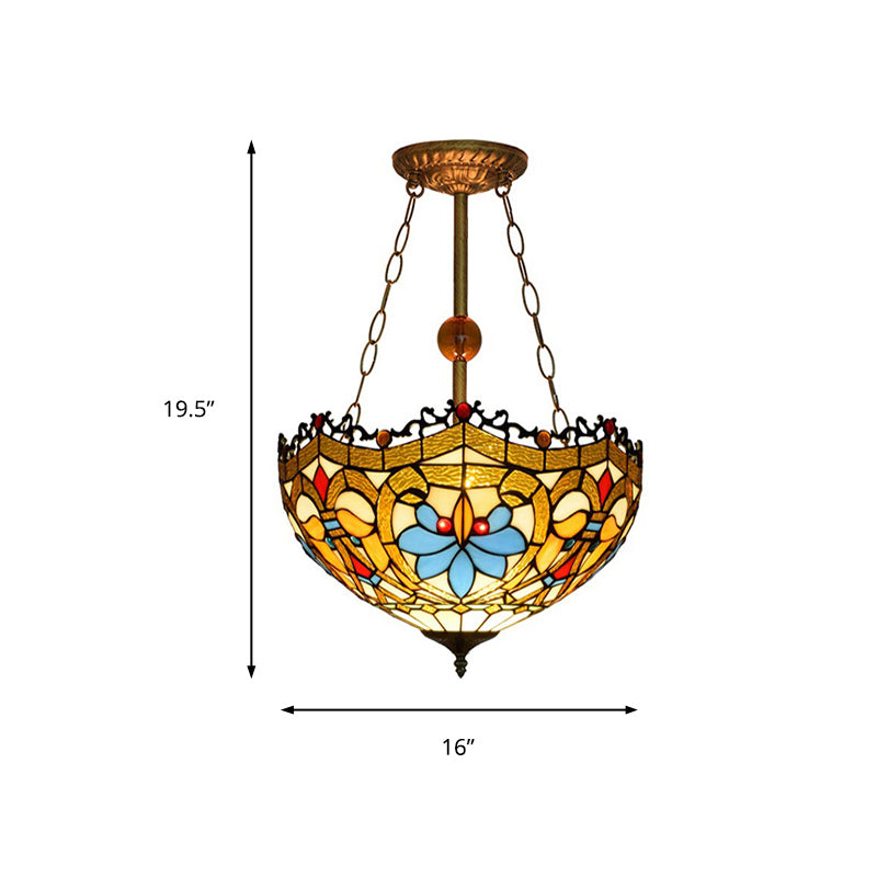 16" W Dome-Shaped Semi Flush Mount Retro Style Stained Glass 1 Light Semi Flush Light for Dining Room Clearhalo 'Ceiling Lights' 'Close To Ceiling Lights' 'Close to ceiling' 'Glass shade' 'Glass' 'Pendant Lights' 'Semi-flushmount' 'Tiffany close to ceiling' 'Tiffany' Lighting' 235014