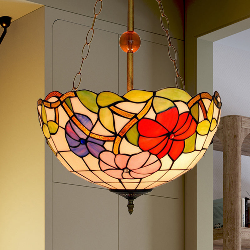 16" W Dome-Shaped Semi Flush Mount Retro Style Stained Glass 1 Light Semi Flush Light for Dining Room 16" Clearhalo 'Ceiling Lights' 'Close To Ceiling Lights' 'Close to ceiling' 'Glass shade' 'Glass' 'Pendant Lights' 'Semi-flushmount' 'Tiffany close to ceiling' 'Tiffany' Lighting' 235015