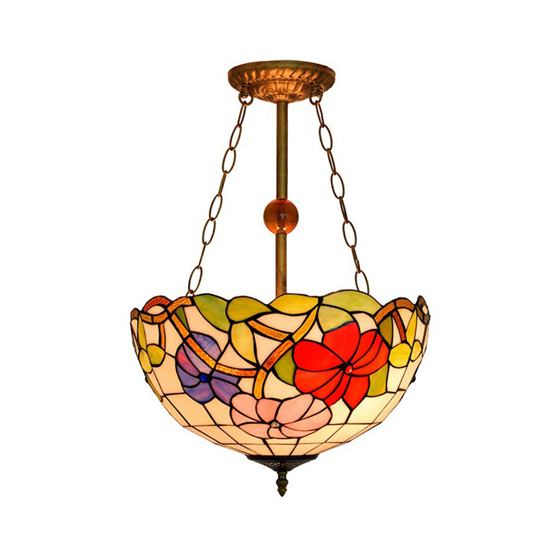 16" W Dome-Shaped Semi Flush Mount Retro Style Stained Glass 1 Light Semi Flush Light for Dining Room Clearhalo 'Ceiling Lights' 'Close To Ceiling Lights' 'Close to ceiling' 'Glass shade' 'Glass' 'Pendant Lights' 'Semi-flushmount' 'Tiffany close to ceiling' 'Tiffany' Lighting' 235016