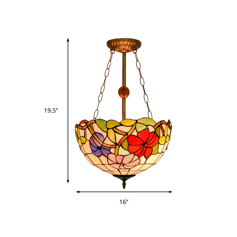 16" W Dome-Shaped Semi Flush Mount Retro Style Stained Glass 1 Light Semi Flush Light for Dining Room Clearhalo 'Ceiling Lights' 'Close To Ceiling Lights' 'Close to ceiling' 'Glass shade' 'Glass' 'Pendant Lights' 'Semi-flushmount' 'Tiffany close to ceiling' 'Tiffany' Lighting' 235017