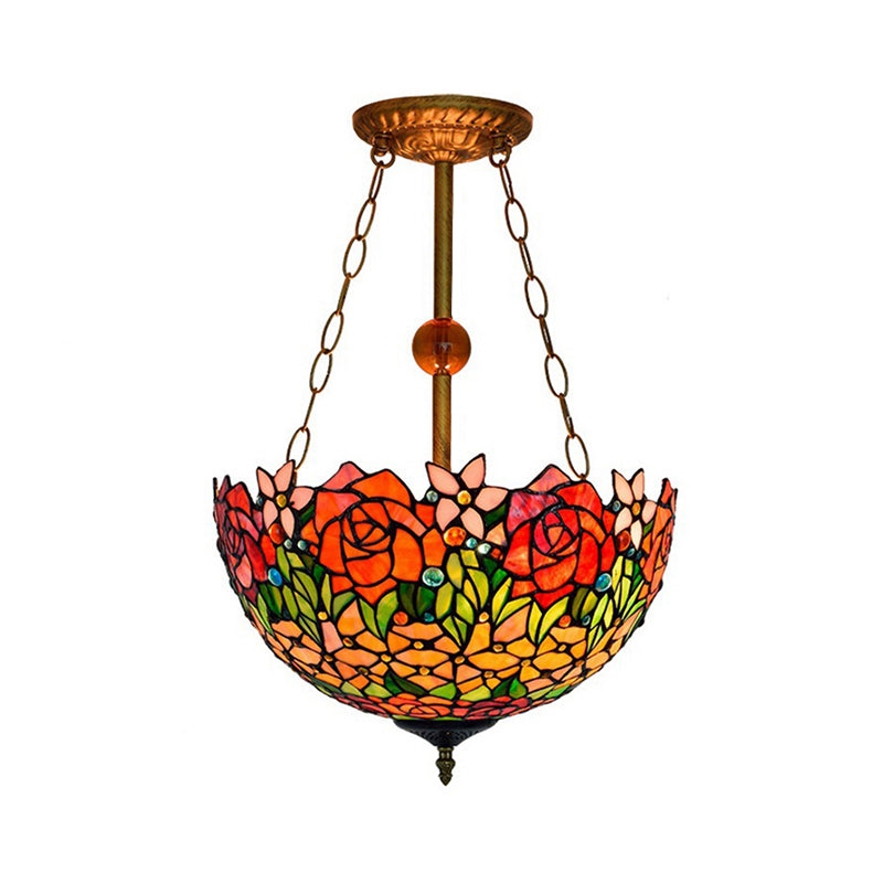16" W Dome-Shaped Semi Flush Mount Retro Style Stained Glass 1 Light Semi Flush Light for Dining Room Clearhalo 'Ceiling Lights' 'Close To Ceiling Lights' 'Close to ceiling' 'Glass shade' 'Glass' 'Pendant Lights' 'Semi-flushmount' 'Tiffany close to ceiling' 'Tiffany' Lighting' 235019