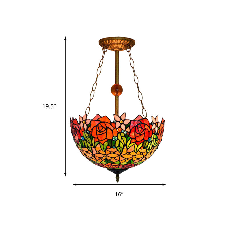 16" W Dome-Shaped Semi Flush Mount Retro Style Stained Glass 1 Light Semi Flush Light for Dining Room Clearhalo 'Ceiling Lights' 'Close To Ceiling Lights' 'Close to ceiling' 'Glass shade' 'Glass' 'Pendant Lights' 'Semi-flushmount' 'Tiffany close to ceiling' 'Tiffany' Lighting' 235020