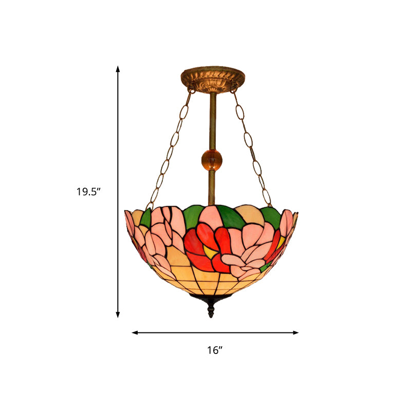 16" W Dome-Shaped Semi Flush Mount Retro Style Stained Glass 1 Light Semi Flush Light for Dining Room Clearhalo 'Ceiling Lights' 'Close To Ceiling Lights' 'Close to ceiling' 'Glass shade' 'Glass' 'Pendant Lights' 'Semi-flushmount' 'Tiffany close to ceiling' 'Tiffany' Lighting' 235023