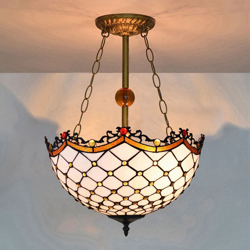 16" W Dome-Shaped Semi Flush Mount Retro Style Stained Glass 1 Light Semi Flush Light for Dining Room Clearhalo 'Ceiling Lights' 'Close To Ceiling Lights' 'Close to ceiling' 'Glass shade' 'Glass' 'Pendant Lights' 'Semi-flushmount' 'Tiffany close to ceiling' 'Tiffany' Lighting' 235025