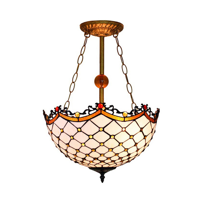16" W Dome-Shaped Semi Flush Mount Retro Style Stained Glass 1 Light Semi Flush Light for Dining Room Clearhalo 'Ceiling Lights' 'Close To Ceiling Lights' 'Close to ceiling' 'Glass shade' 'Glass' 'Pendant Lights' 'Semi-flushmount' 'Tiffany close to ceiling' 'Tiffany' Lighting' 235026