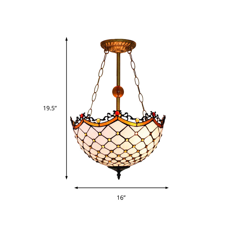 16" W Dome-Shaped Semi Flush Mount Retro Style Stained Glass 1 Light Semi Flush Light for Dining Room Clearhalo 'Ceiling Lights' 'Close To Ceiling Lights' 'Close to ceiling' 'Glass shade' 'Glass' 'Pendant Lights' 'Semi-flushmount' 'Tiffany close to ceiling' 'Tiffany' Lighting' 235027