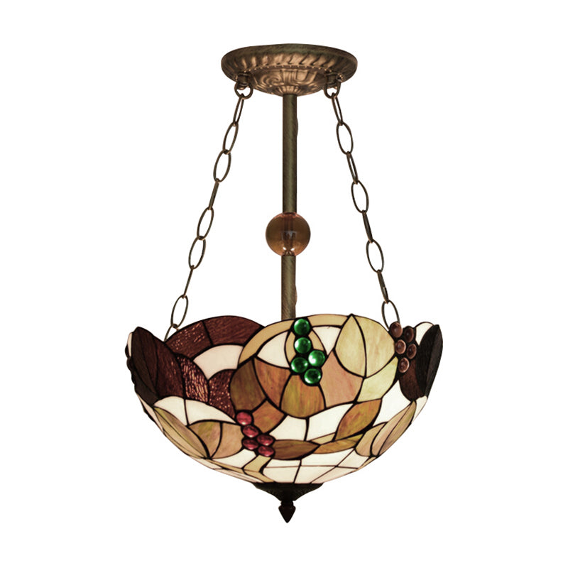 16" W Dome-Shaped Semi Flush Mount Retro Style Stained Glass 1 Light Semi Flush Light for Dining Room Clearhalo 'Ceiling Lights' 'Close To Ceiling Lights' 'Close to ceiling' 'Glass shade' 'Glass' 'Pendant Lights' 'Semi-flushmount' 'Tiffany close to ceiling' 'Tiffany' Lighting' 235029