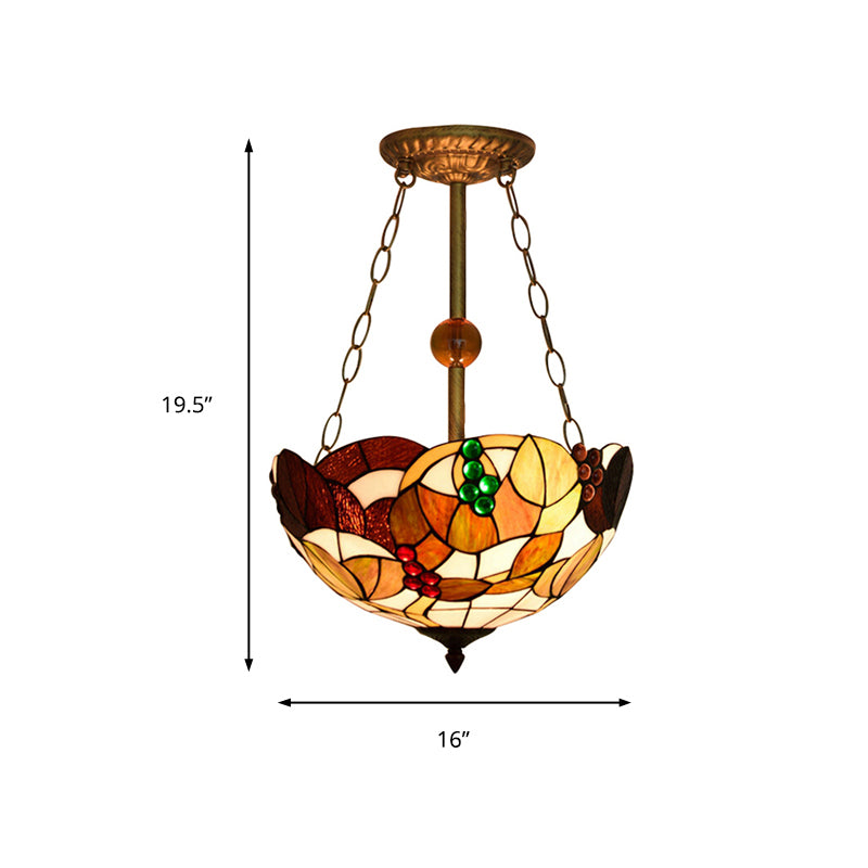 16" W Dome-Shaped Semi Flush Mount Retro Style Stained Glass 1 Light Semi Flush Light for Dining Room Clearhalo 'Ceiling Lights' 'Close To Ceiling Lights' 'Close to ceiling' 'Glass shade' 'Glass' 'Pendant Lights' 'Semi-flushmount' 'Tiffany close to ceiling' 'Tiffany' Lighting' 235031