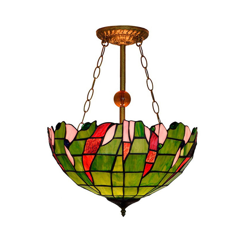 16" W Dome-Shaped Semi Flush Mount Retro Style Stained Glass 1 Light Semi Flush Light for Dining Room Clearhalo 'Ceiling Lights' 'Close To Ceiling Lights' 'Close to ceiling' 'Glass shade' 'Glass' 'Pendant Lights' 'Semi-flushmount' 'Tiffany close to ceiling' 'Tiffany' Lighting' 235033