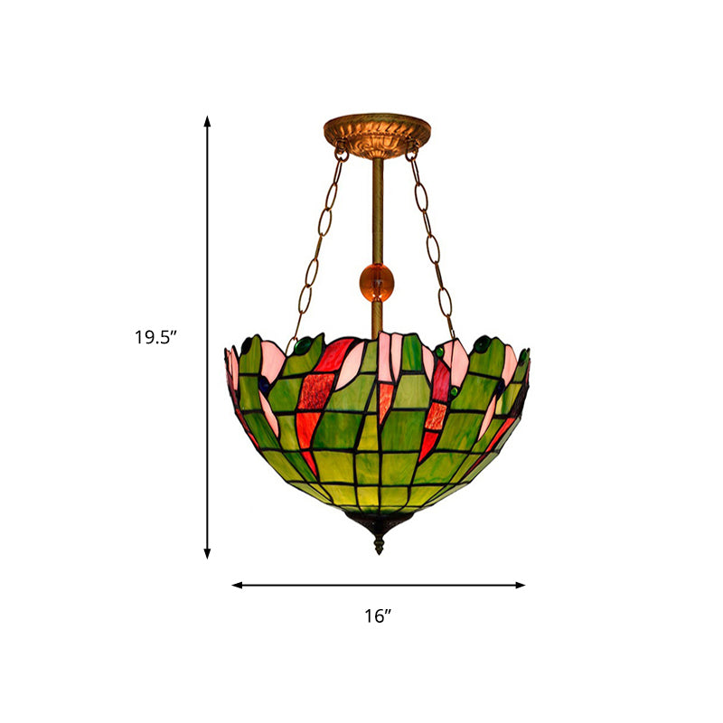 16" W Dome-Shaped Semi Flush Mount Retro Style Stained Glass 1 Light Semi Flush Light for Dining Room Clearhalo 'Ceiling Lights' 'Close To Ceiling Lights' 'Close to ceiling' 'Glass shade' 'Glass' 'Pendant Lights' 'Semi-flushmount' 'Tiffany close to ceiling' 'Tiffany' Lighting' 235034