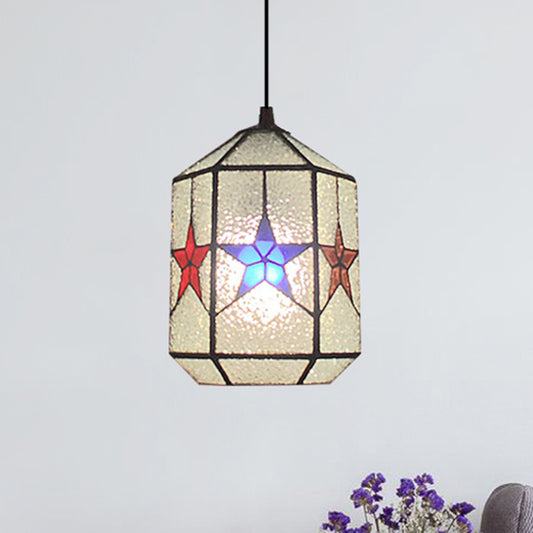 Star Design Hanging Lamp 1 Light Stainless Art Glass Tiffany Stylish Pendant Ceiling Light in White and Clear White-Clear Clearhalo 'Ceiling Lights' 'Industrial' 'Middle Century Pendants' 'Pendant Lights' 'Pendants' 'Tiffany close to ceiling' 'Tiffany Pendants' 'Tiffany' Lighting' 235151