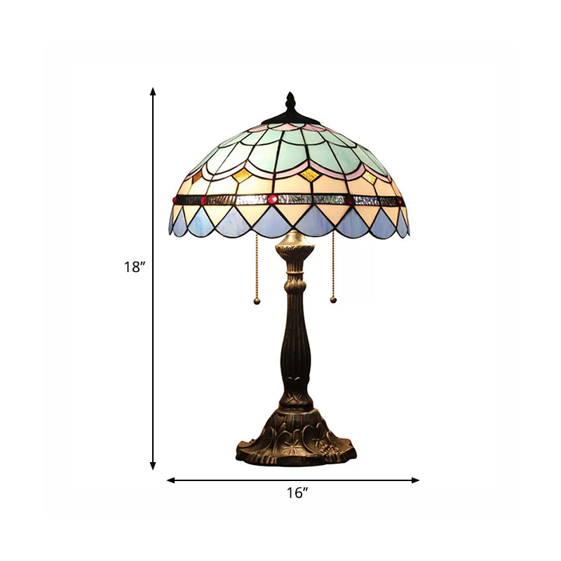 Baroque Style Dome/Bowl Reading Light 1 Light Stained Glass Table Lighting with Metal Base in Blue Clearhalo 'Lamps' 'Table Lamps' Lighting' 235211