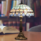 Baroque Style Dome/Bowl Reading Light 1 Light Stained Glass Table Lighting with Metal Base in Blue Clearhalo 'Lamps' 'Table Lamps' Lighting' 235212