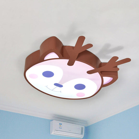 Metal Sika Deer Flush Ceiling Light Child Bedroom Animal Ceiling Lamp in Brown Brown Clearhalo 'Ceiling Lights' 'Close To Ceiling Lights' 'Close to ceiling' 'Flush mount' Lighting' 235322