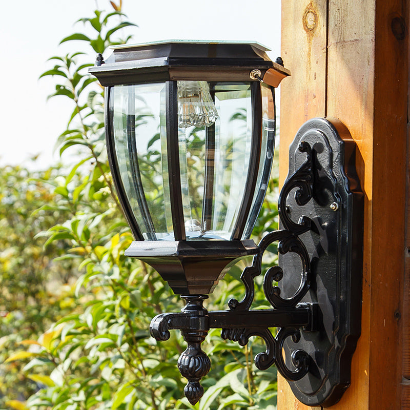 Bell Shaped Solar LED Wall Lamp Traditional Wall Mounted Light Fixture for Backyard Black Solar Clearhalo 'Wall Lamps & Sconces' 'Wall Lights' Lighting' 2353352