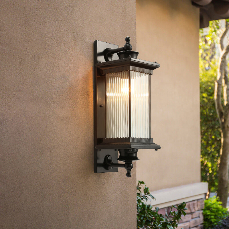 Rectangular Outdoor Wall Lighting Rustic Metal 1-Light Black Finish Sconce Wall Light Black 8" Clearhalo 'Wall Lamps & Sconces' 'Wall Lights' Lighting' 2353356