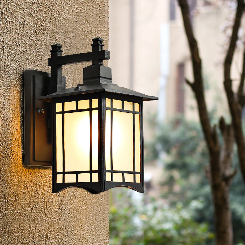 Rectangular Outdoor Wall Lighting Rustic Metal 1-Light Black Finish Sconce Wall Light Black 7" Clearhalo 'Wall Lamps & Sconces' 'Wall Lights' Lighting' 2353357