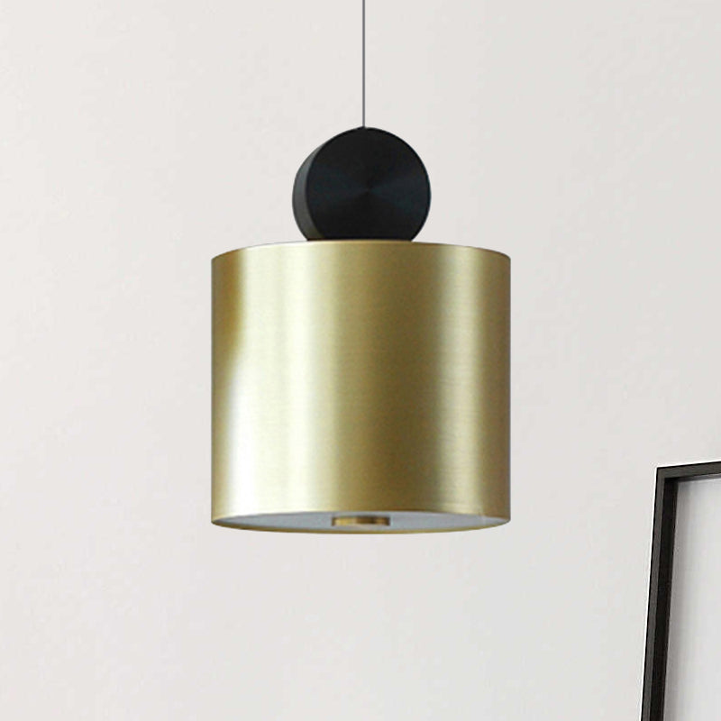 Drum/Saucer/Cylinder Hanging Pendant Light Minimalist Metal 1 Head Hallway Pendant Lighting in Gold Clearhalo 'Ceiling Lights' 'Pendant Lights' 'Pendants' Lighting' 235336