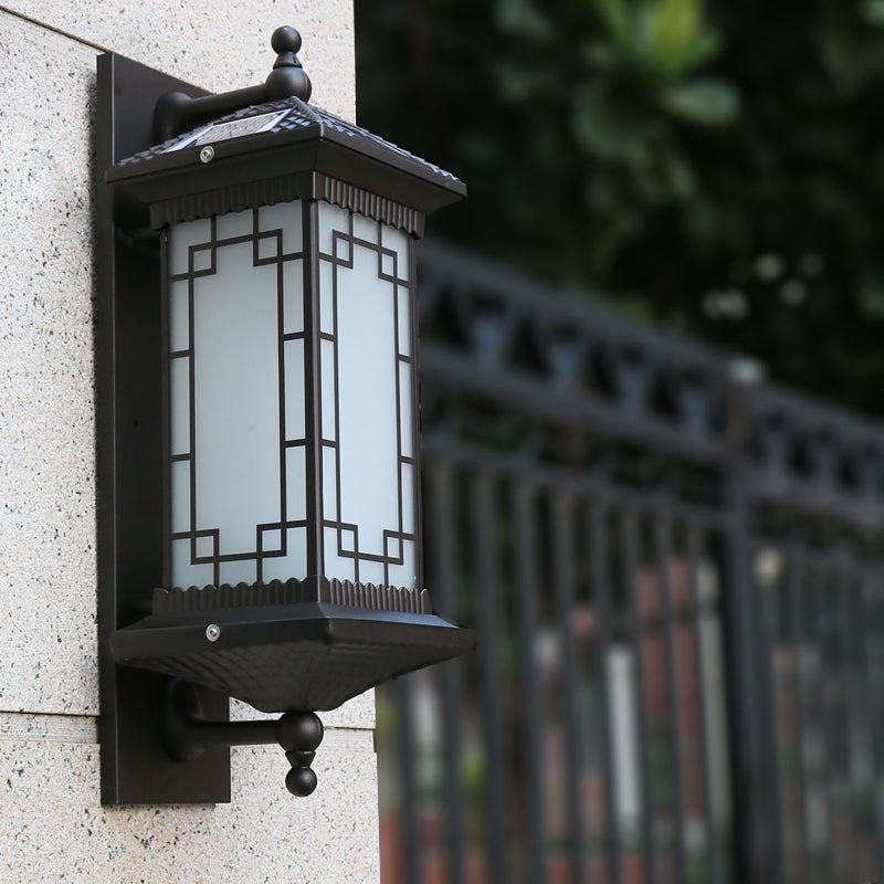 Frosted Glass Rectangle Solar Lantern Sconce Vintage Gateway LED Wall Light in Coffee Clearhalo 'Wall Lamps & Sconces' 'Wall Lights' Lighting' 2353364