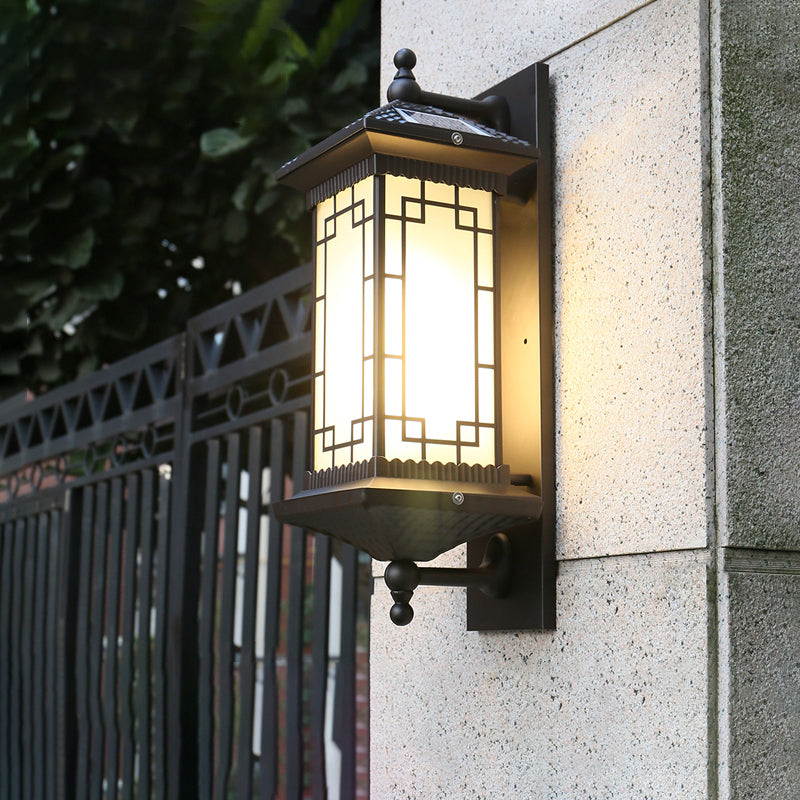 Frosted Glass Rectangle Solar Lantern Sconce Vintage Gateway LED Wall Light in Coffee Coffee Solar Prismatic Clearhalo 'Wall Lamps & Sconces' 'Wall Lights' Lighting' 2353367