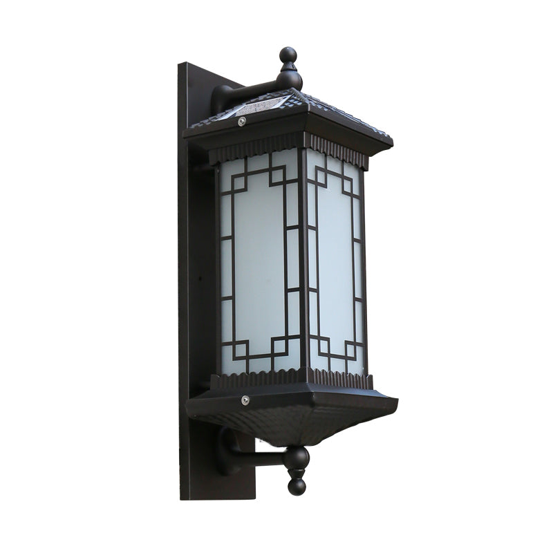 Frosted Glass Rectangle Solar Lantern Sconce Vintage Gateway LED Wall Light in Coffee Clearhalo 'Wall Lamps & Sconces' 'Wall Lights' Lighting' 2353370