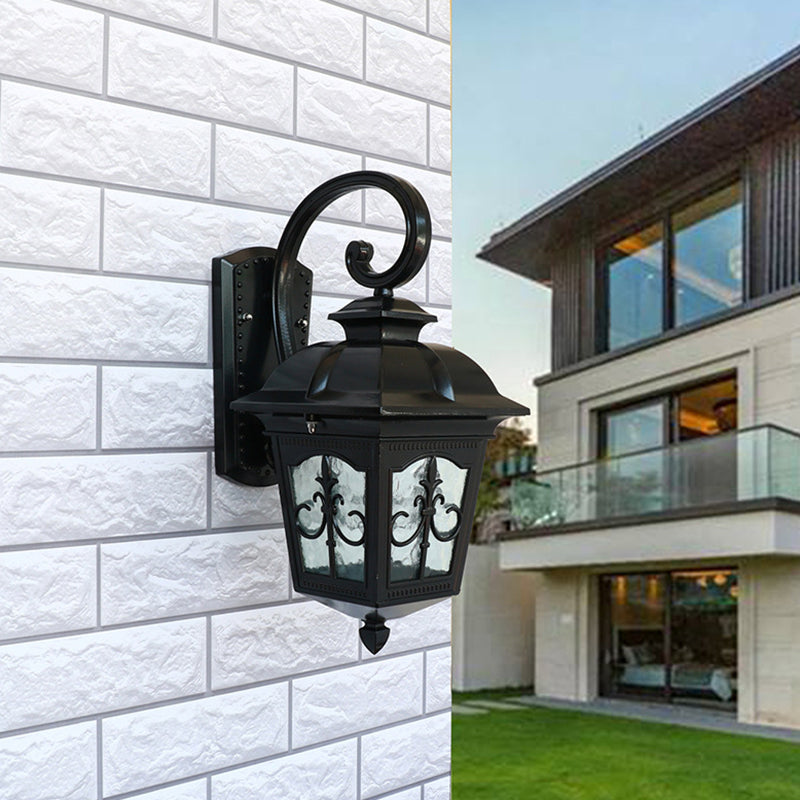 Lantern Shaped LED Wall Lamp Fixture Traditional Clear Glass Solar Wall Sconce for Outdoor Black Solar Clearhalo 'Wall Lamps & Sconces' 'Wall Lights' Lighting' 2353373