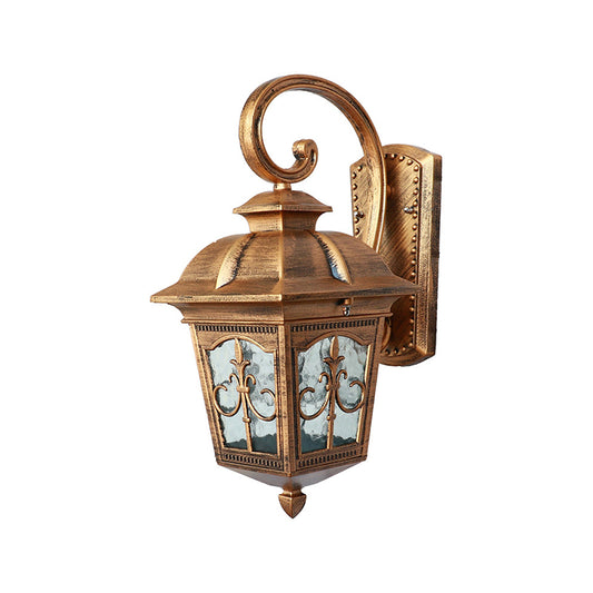 Lantern Shaped LED Wall Lamp Fixture Traditional Clear Glass Solar Wall Sconce for Outdoor Clearhalo 'Wall Lamps & Sconces' 'Wall Lights' Lighting' 2353374