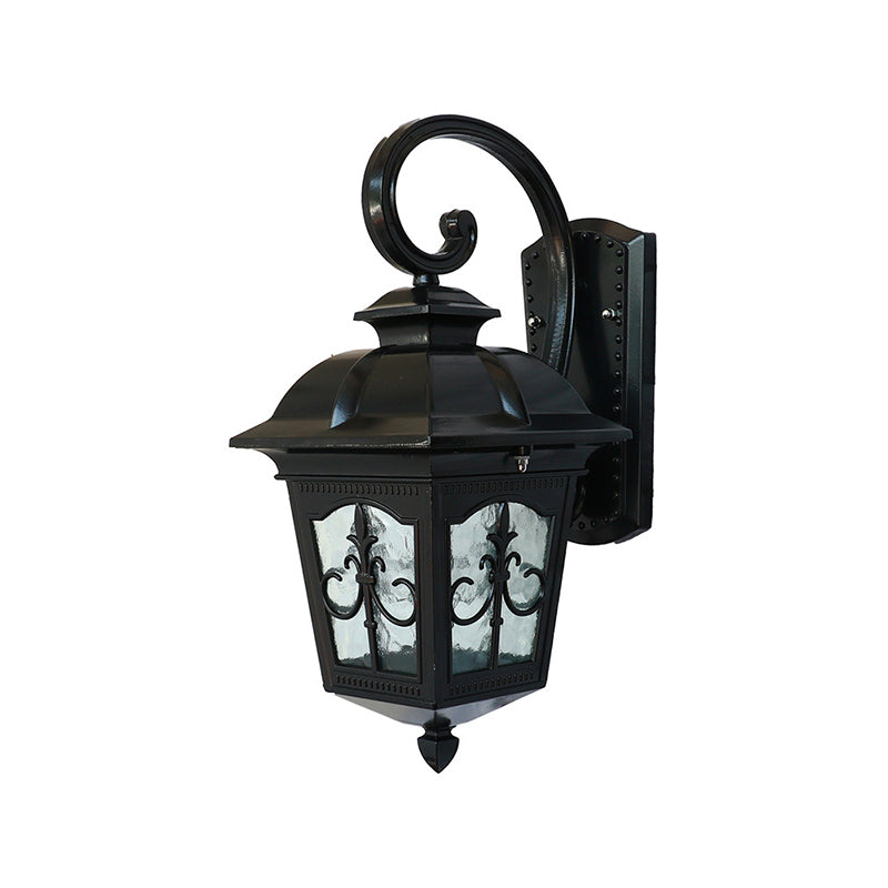 Lantern Shaped LED Wall Lamp Fixture Traditional Clear Glass Solar Wall Sconce for Outdoor Clearhalo 'Wall Lamps & Sconces' 'Wall Lights' Lighting' 2353375