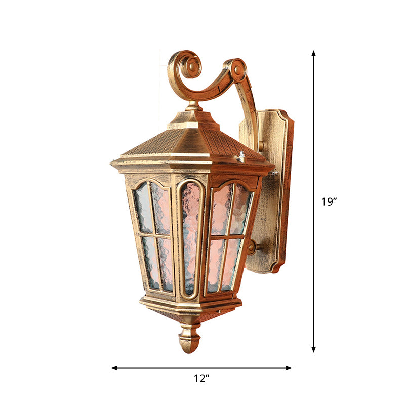 Bronze Tapered Outdoor Wall Lantern Antique Rippled Glass Patio Solar LED Wall Light Fixture Bronze 12" Solar Clearhalo 'Wall Lamps & Sconces' 'Wall Lights' Lighting' 2353379