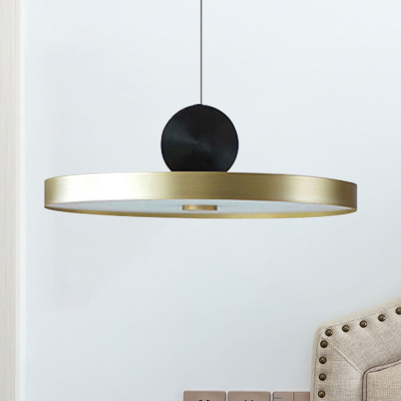 Drum/Saucer/Cylinder Hanging Pendant Light Minimalist Metal 1 Head Hallway Pendant Lighting in Gold Clearhalo 'Ceiling Lights' 'Pendant Lights' 'Pendants' Lighting' 235338