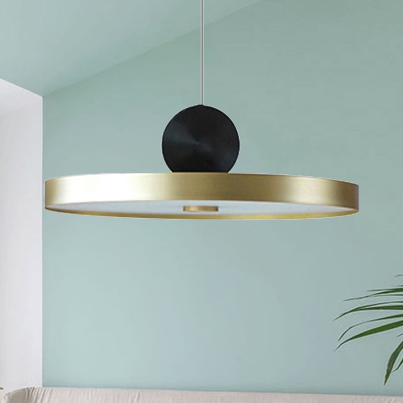 Drum/Saucer/Cylinder Hanging Pendant Light Minimalist Metal 1 Head Hallway Pendant Lighting in Gold Clearhalo 'Ceiling Lights' 'Pendant Lights' 'Pendants' Lighting' 235340