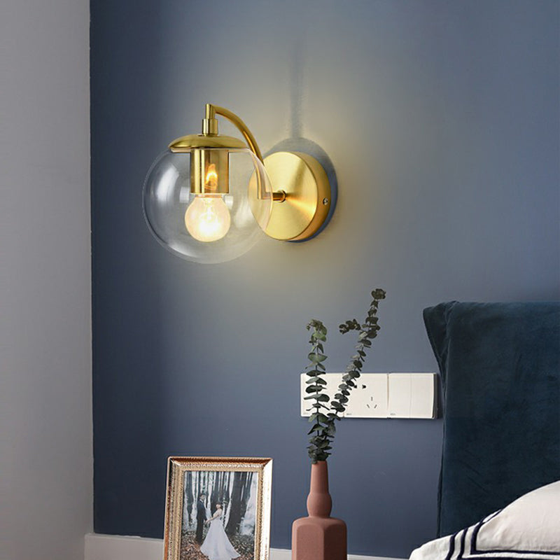 Spherical Stairway Wall Lighting Fixture Glass 1 Bulb Simple Style Wall Mounted Light in Brass Clearhalo 'Cast Iron' 'Glass' 'Industrial' 'Modern wall lights' 'Modern' 'Tiffany' 'Traditional wall lights' 'Wall Lamps & Sconces' 'Wall Lights' Lighting' 2353431