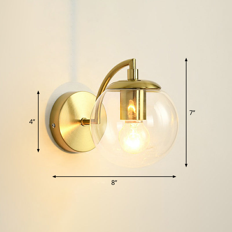 Spherical Stairway Wall Lighting Fixture Glass 1 Bulb Simple Style Wall Mounted Light in Brass Clear Clearhalo 'Cast Iron' 'Glass' 'Industrial' 'Modern wall lights' 'Modern' 'Tiffany' 'Traditional wall lights' 'Wall Lamps & Sconces' 'Wall Lights' Lighting' 2353433