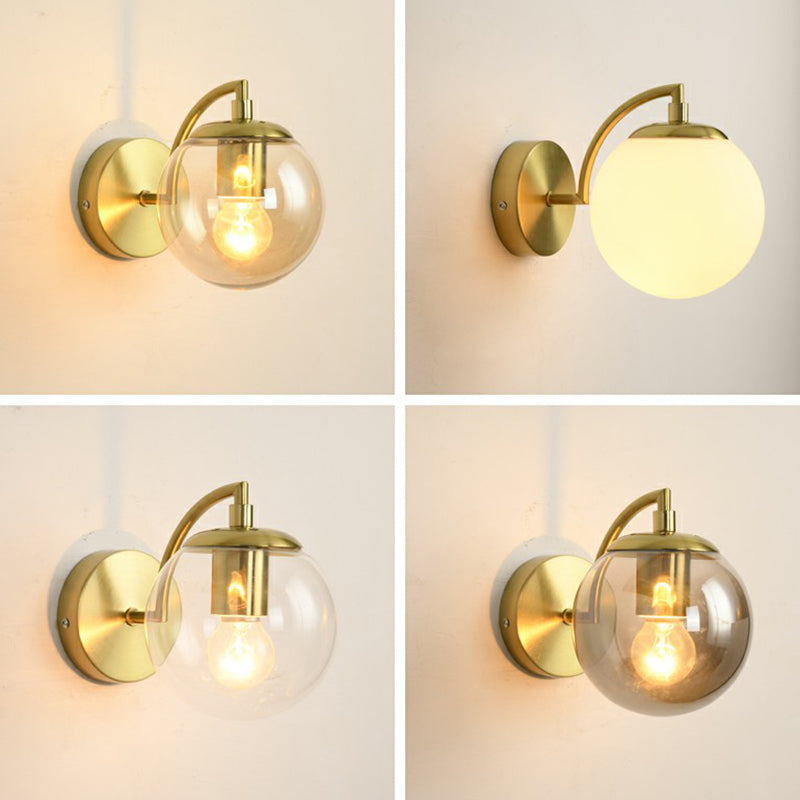 Spherical Stairway Wall Lighting Fixture Glass 1 Bulb Simple Style Wall Mounted Light in Brass Clearhalo 'Cast Iron' 'Glass' 'Industrial' 'Modern wall lights' 'Modern' 'Tiffany' 'Traditional wall lights' 'Wall Lamps & Sconces' 'Wall Lights' Lighting' 2353434