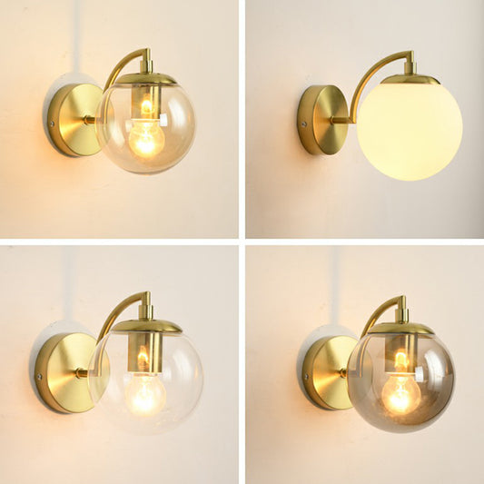 Spherical Stairway Wall Lighting Fixture Glass 1 Bulb Simple Style Wall Mounted Light in Brass Clearhalo 'Cast Iron' 'Glass' 'Industrial' 'Modern wall lights' 'Modern' 'Tiffany' 'Traditional wall lights' 'Wall Lamps & Sconces' 'Wall Lights' Lighting' 2353434