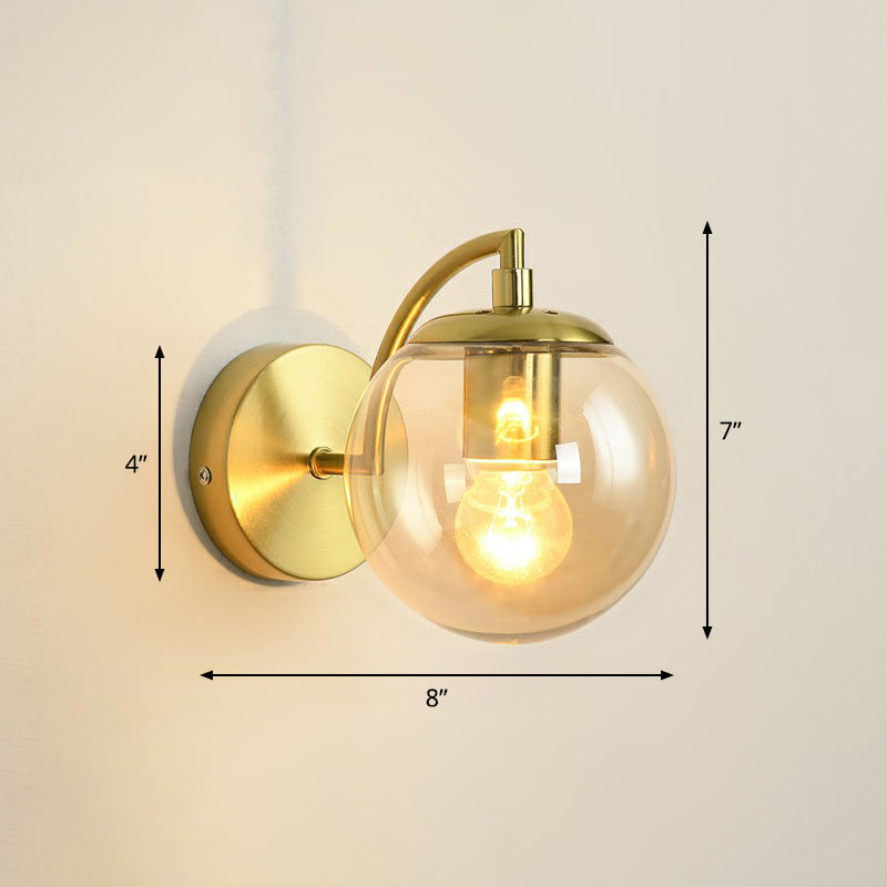 Spherical Stairway Wall Lighting Fixture Glass 1 Bulb Simple Style Wall Mounted Light in Brass Amber Clearhalo 'Cast Iron' 'Glass' 'Industrial' 'Modern wall lights' 'Modern' 'Tiffany' 'Traditional wall lights' 'Wall Lamps & Sconces' 'Wall Lights' Lighting' 2353437