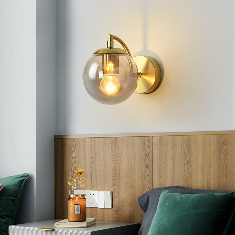 Spherical Stairway Wall Lighting Fixture Glass 1 Bulb Simple Style Wall Mounted Light in Brass Clearhalo 'Cast Iron' 'Glass' 'Industrial' 'Modern wall lights' 'Modern' 'Tiffany' 'Traditional wall lights' 'Wall Lamps & Sconces' 'Wall Lights' Lighting' 2353438