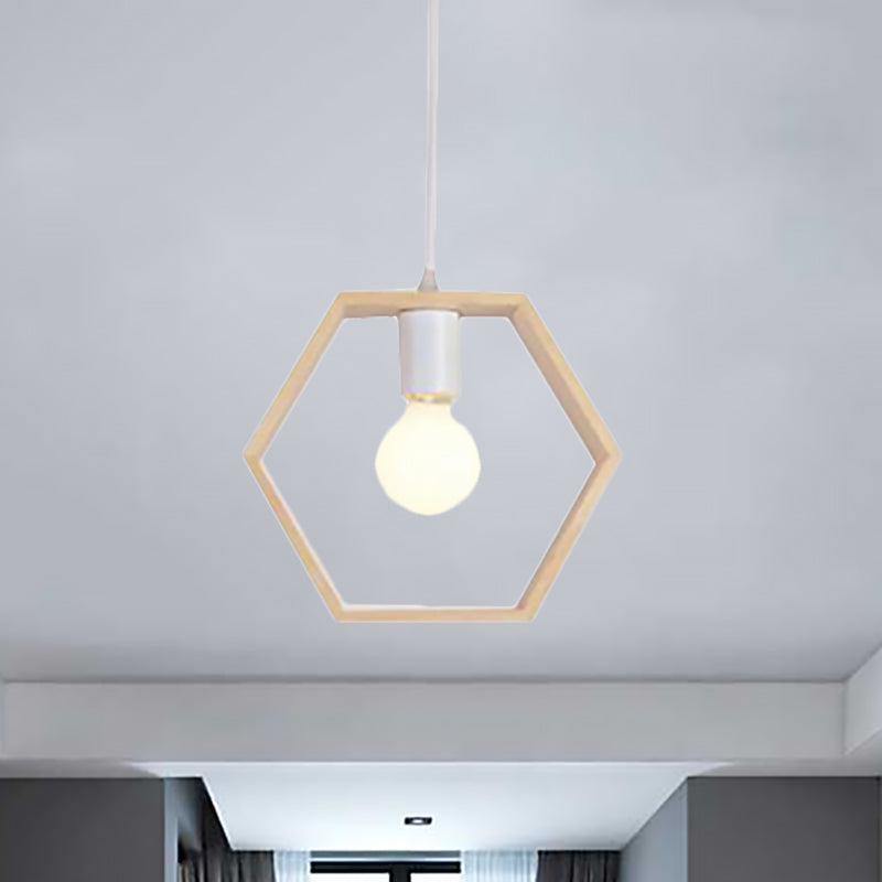 Triangle/Square/Hexagonal Drop Pendant Contemporary Wooden 1-Light Bedroom Ceiling Light Fixture Clearhalo 'Ceiling Lights' 'Pendant Lights' 'Pendants' Lighting' 235344