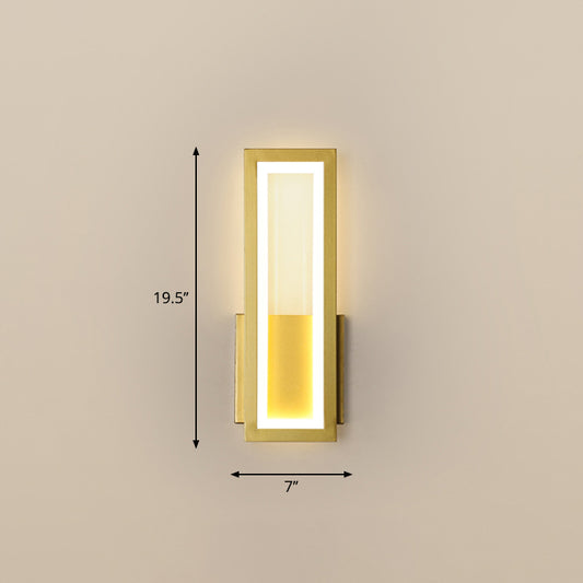 Minimalism Rectangle Wall Sconce Lighting Metal Foyer LED Wall Mount Light Fixture Gold 7" Warm Clearhalo 'Modern wall lights' 'Modern' 'Wall Lamps & Sconces' 'Wall Lights' Lighting' 2353538