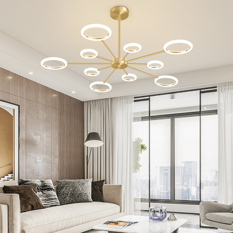 Metal Sputnik LED Chandelier Minimalistic Gold Hanging Light with Circle Acrylic Shade Clearhalo 'Ceiling Lights' 'Chandeliers' 'Modern Chandeliers' 'Modern' Lighting' 2353570