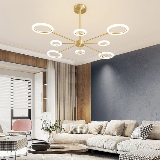 Metal Sputnik LED Chandelier Minimalistic Gold Hanging Light with Circle Acrylic Shade 8 Gold Clearhalo 'Ceiling Lights' 'Chandeliers' 'Modern Chandeliers' 'Modern' Lighting' 2353571