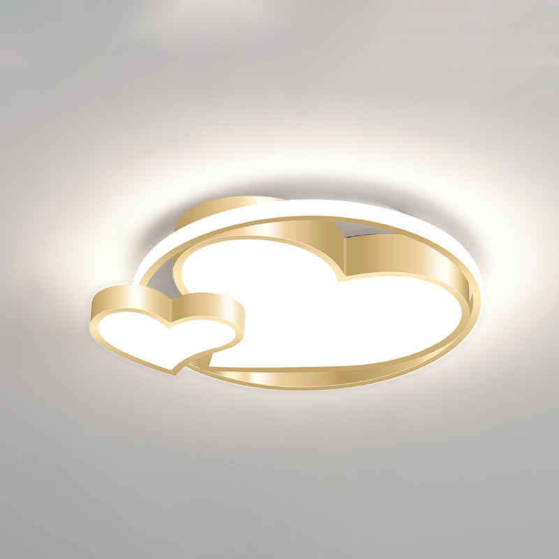 Double Heart Shaped Flush Light Modernist Metal Gold Finish Ceiling Lighting for Bedroom Gold White Clearhalo 'Ceiling Lights' 'Close To Ceiling Lights' 'Close to ceiling' 'Flush mount' Lighting' 2353629