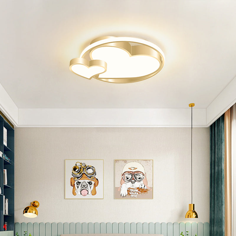 Double Heart Shaped Flush Light Modernist Metal Gold Finish Ceiling Lighting for Bedroom Gold Remote Control Stepless Dimming Clearhalo 'Ceiling Lights' 'Close To Ceiling Lights' 'Close to ceiling' 'Flush mount' Lighting' 2353632