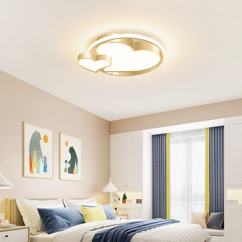 Double Heart Shaped Flush Light Modernist Metal Gold Finish Ceiling Lighting for Bedroom Clearhalo 'Ceiling Lights' 'Close To Ceiling Lights' 'Close to ceiling' 'Flush mount' Lighting' 2353633