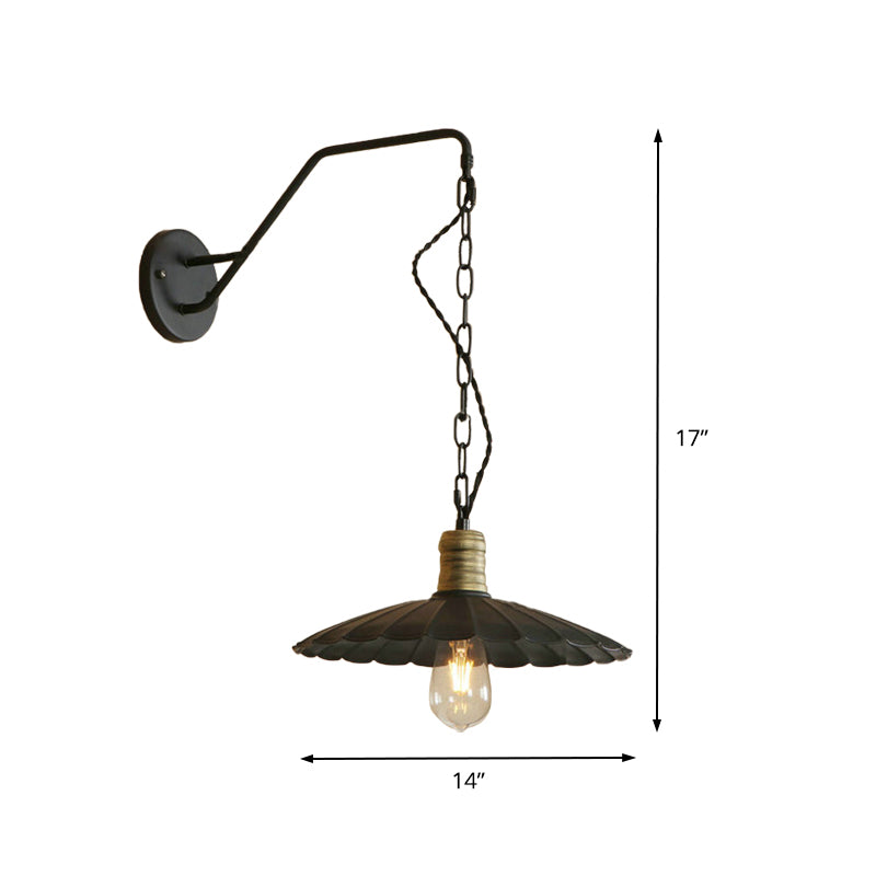 Black Scalloped Wall Hanging Light Vintage Stylish Metallic 1 Bulb Dining Table Wall Sconce Light, 10"/14" Width Clearhalo 'Art deco wall lights' 'Cast Iron' 'Glass' 'Industrial wall lights' 'Industrial' 'Middle century wall lights' 'Modern' 'Rustic wall lights' 'Tiffany' 'Traditional wall lights' 'Wall Lamps & Sconces' 'Wall Lights' Lighting' 235364