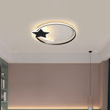 Black Ring LED Ceiling Flush Light Simplicity Metal Flush Mount Lamp with Moon and Star Decor Clearhalo 'Ceiling Lights' 'Close To Ceiling Lights' 'Close to ceiling' 'Flush mount' Lighting' 2353668