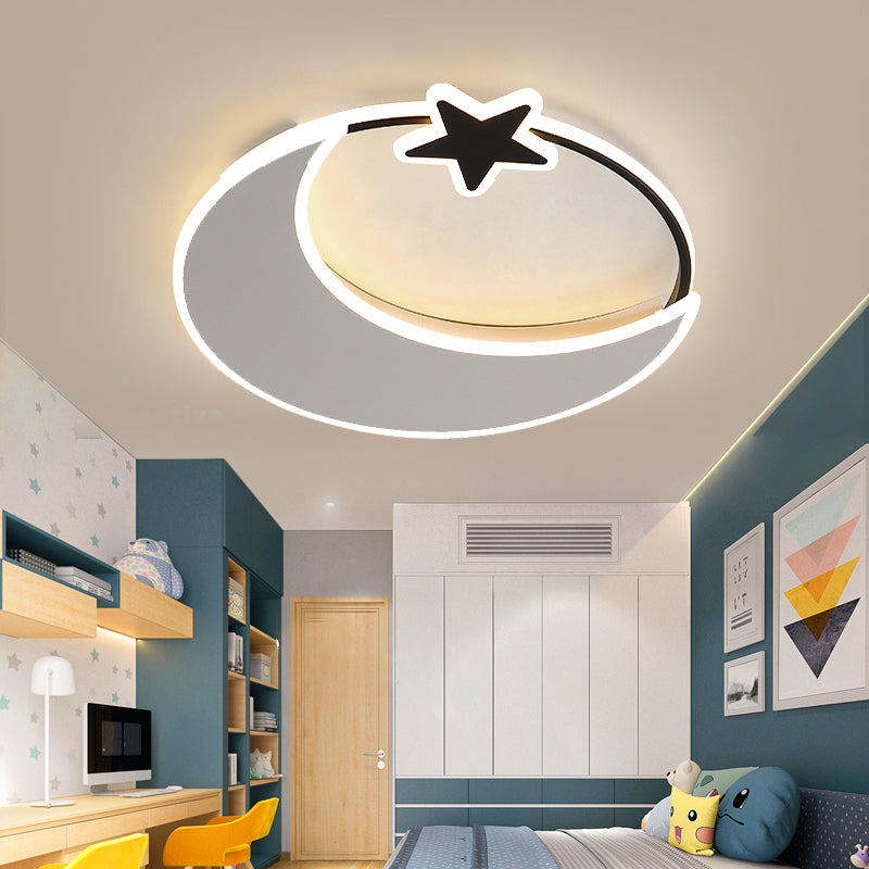 Acrylic Moon and Star Ceiling Fixture Childrens Black-White LED Flush Mount Light for Bedroom Black-White White Clearhalo 'Ceiling Lights' 'Close To Ceiling Lights' 'Close to ceiling' 'Flush mount' Lighting' 2353673