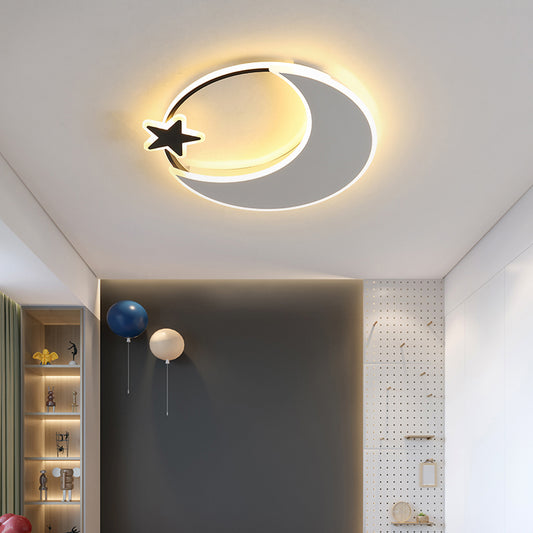 Acrylic Moon and Star Ceiling Fixture Childrens Black-White LED Flush Mount Light for Bedroom Clearhalo 'Ceiling Lights' 'Close To Ceiling Lights' 'Close to ceiling' 'Flush mount' Lighting' 2353676